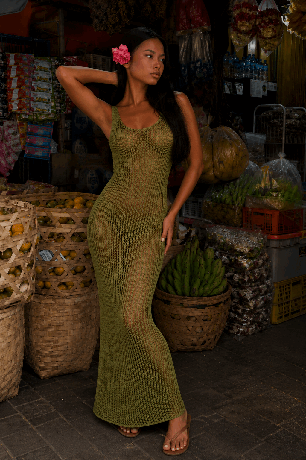 Green Crochet Midi Dress