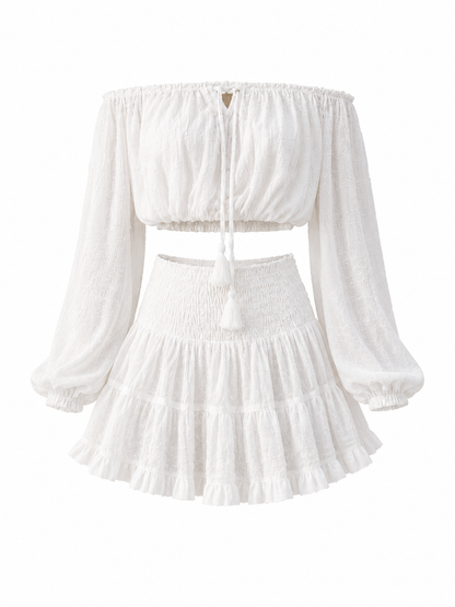 Cotton Tierra Alma Set - Off-the-Shoulder Top and White Skirt