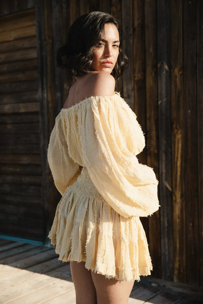 Conjunto de Algodón Tierra Alma - Top Hombros Descubiertos y Falda Amarillo