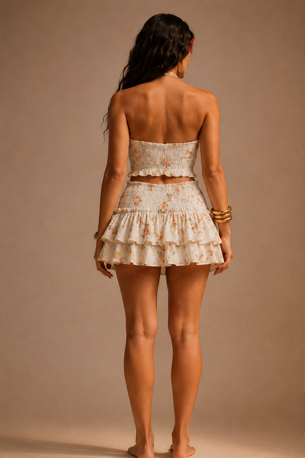 Bassa Artisan Set - Embroidered Floral Halter Top and Skirt