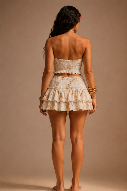 Bassa Artisan Set - Embroidered Floral Halter Top and Skirt