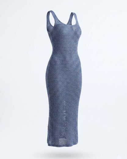 Vestido Midi de Crochet Aura - Azul Lavanda