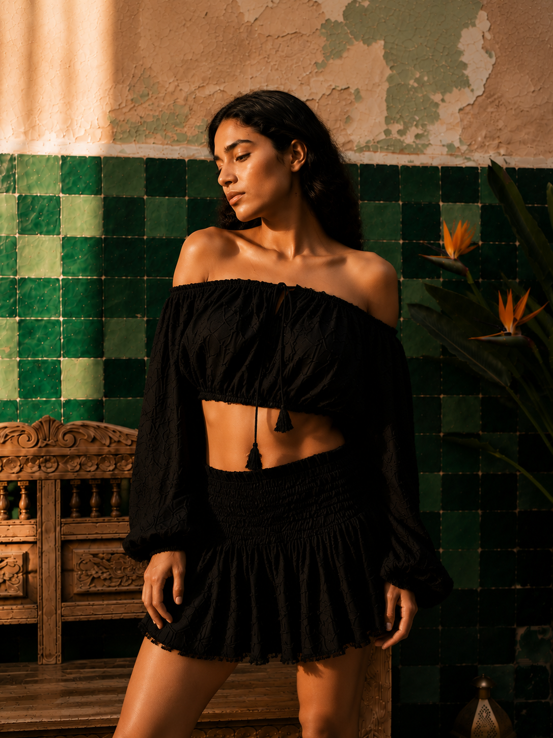 Tierra Alma Cotton Set - Off-Shoulder Top and Skirt Black