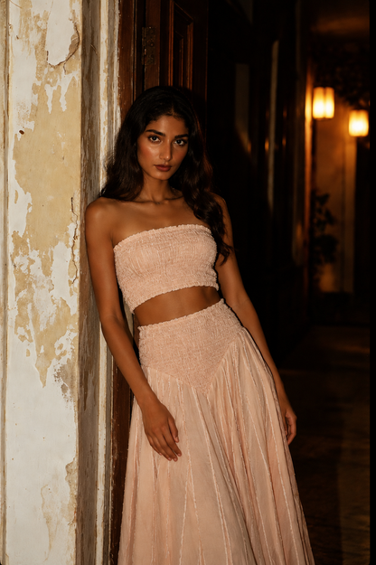 Light Cotton Set - Bandeau Top and Long Pink Pants