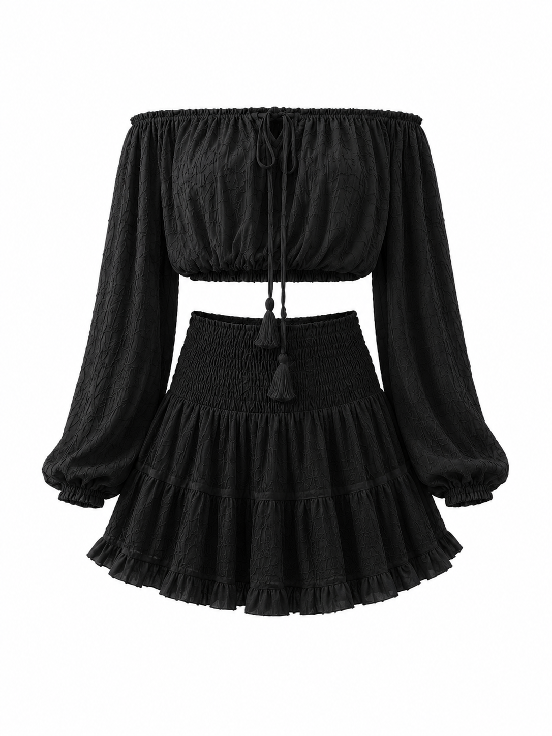 Tierra Alma Cotton Set - Off-Shoulder Top and Skirt Black