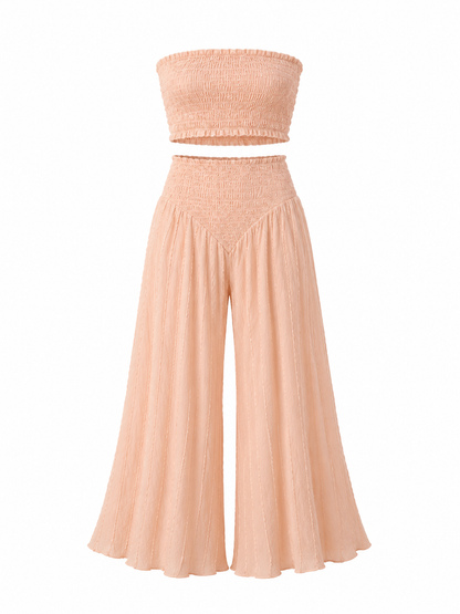 Light Cotton Set - Bandeau Top and Long Pink Pants