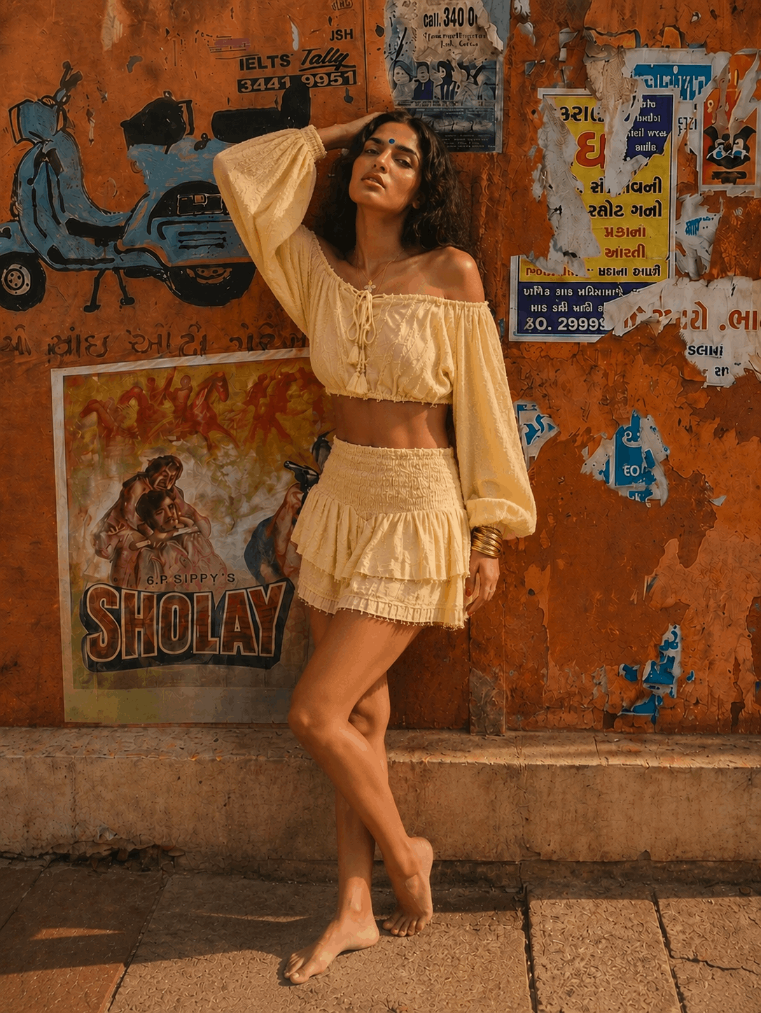 Conjunto de Algodón Tierra Alma - Top Hombros Descubiertos y Falda Amarillo