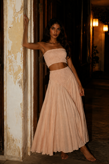 Light Cotton Set - Bandeau Top and Long Pink Pants