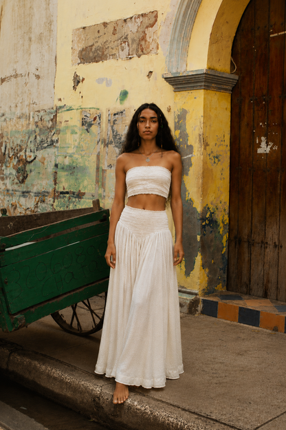 Lightweight Cotton Set - Strapless Top and White Long Pants