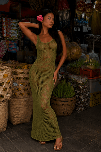 Vestido Midi de Crochet Aura - Verde