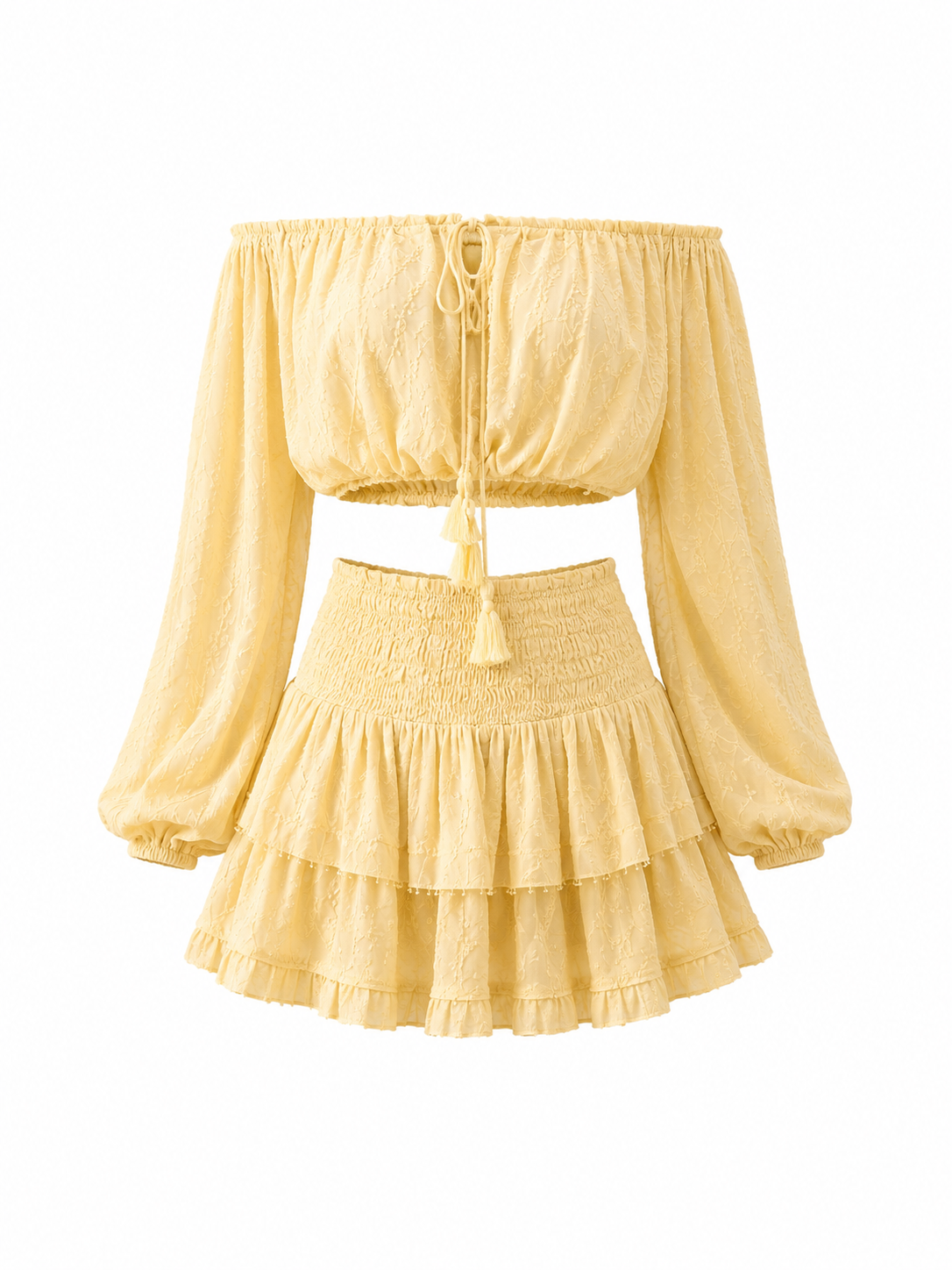 Tierra Alma Cotton Set - Off-the-Shoulder Top and Yellow Skirt