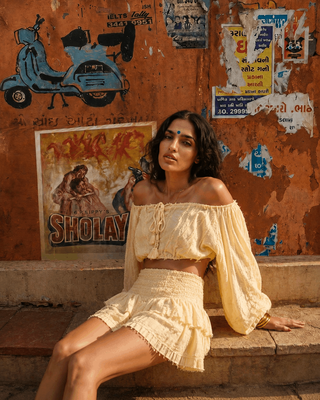 Conjunto de Algodón Tierra Alma - Top Hombros Descubiertos y Falda Amarillo